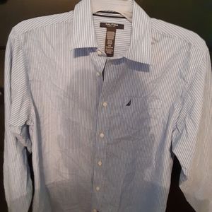 Boys size 16 blue/white stripe button down long sleeve shirt